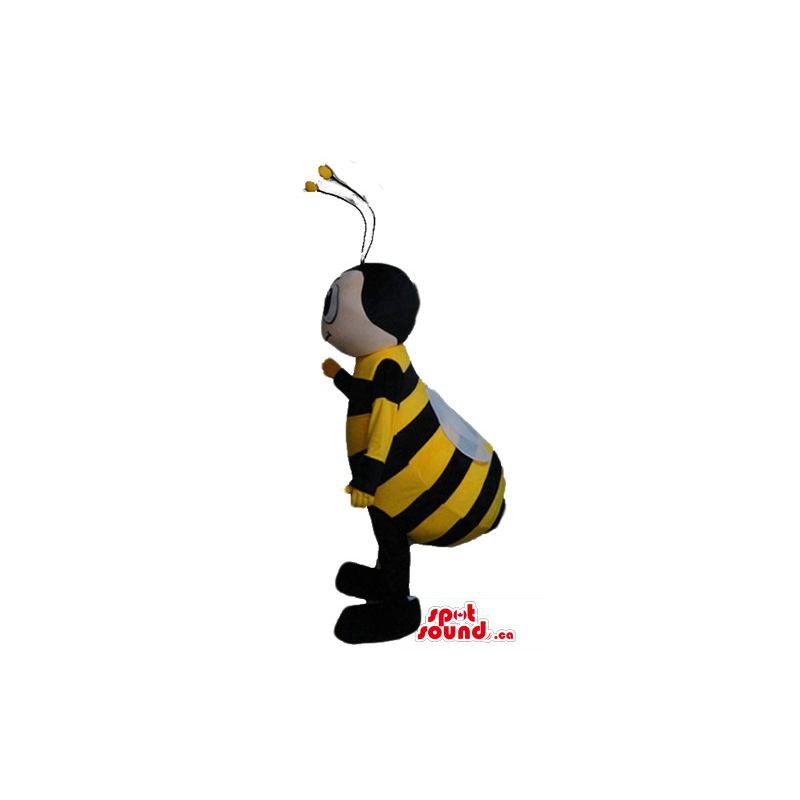  Vestido de lujo de color amarillo y negro de dibujos animados de la abeja de la mascota del traje