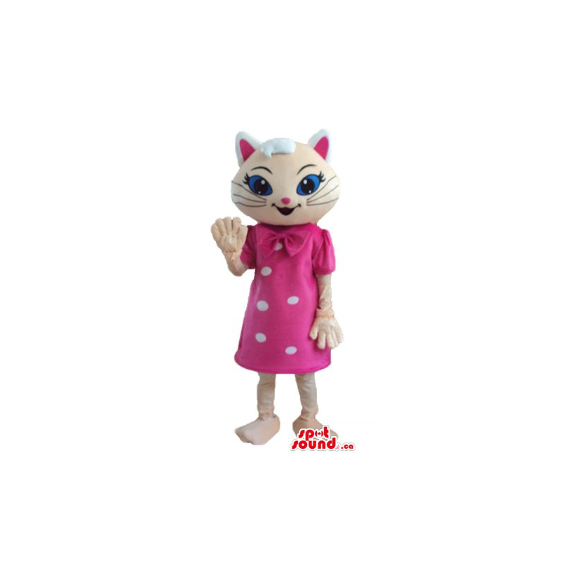 Happy cat in pink dress cartoon character Mascot costume - SpotSound  Mascots in Canada / US / Latin America Sizes L (175-180CM)