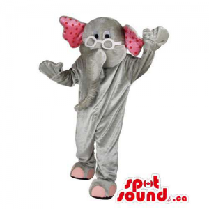 Peculiar Grey Elephant Animal Mascot With Pink Dots And Glasses