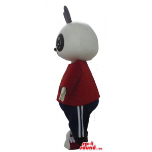 White rabbit in red t-shirt...