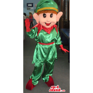 Um verde e um vermelho Elf em um chapéu, sapatos pontudos e grandes orelhas