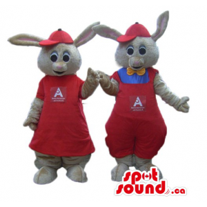 Pair of red dressed rabbits...