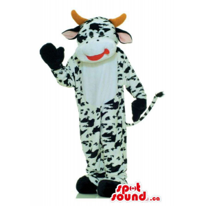 Mascota Vaca Blanca Y Negra Con Cuernos Personalizable
