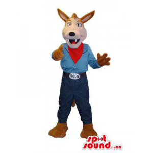 Brown Fox Animal Mascot Dressed In Cowboy Clothes And Neck Scarf