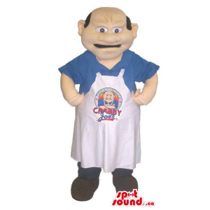 Cook Human Mascot With Bold Head Dressed In A White Apron