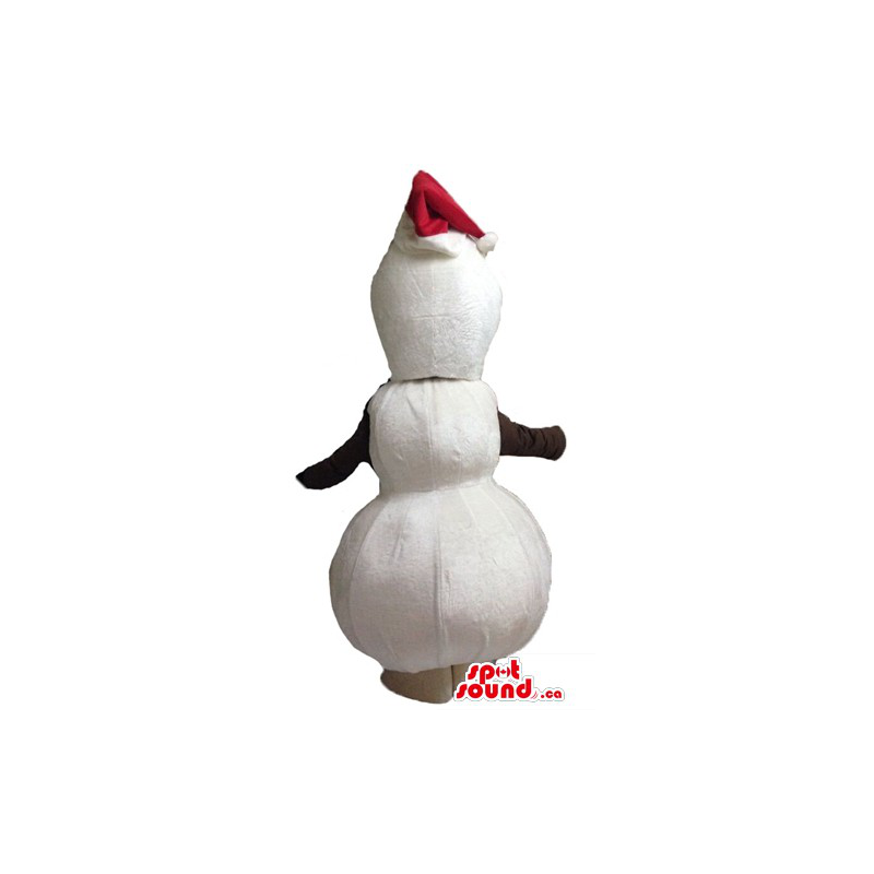 Muñeco de nieve blanco en Santa sombrero de dibujos animados de la mascota  del carácter del traje - SpotSound Mascotas en Canadá Tamaño L (175-180 CM)