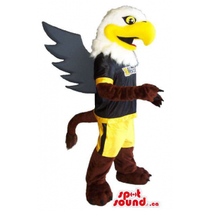 American Eagle Mascot animal vestida de preto e amarelo Esportivas