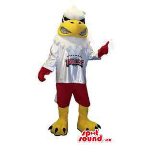 American Eagle Bird Mascot Dressed In Red And White Sports Gear