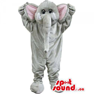 Grey Elephant Animal Mascot With Long Trunk And Pink Ears