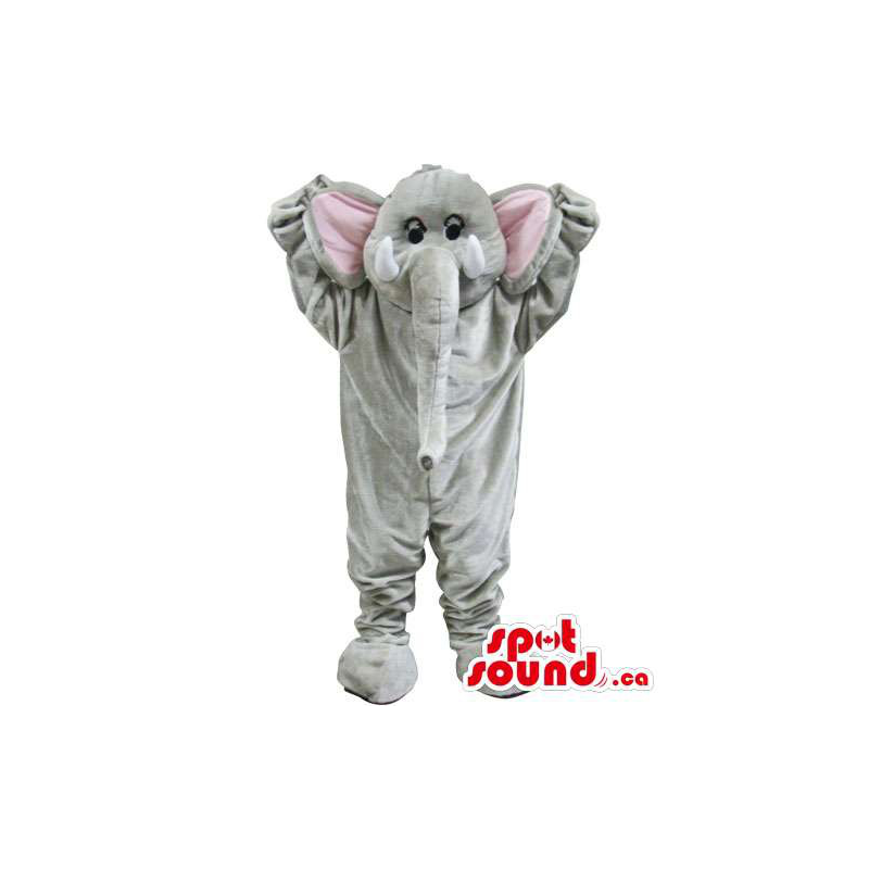 Grey Elephant Animal Mascot With Long Trunk And Pink Ears - SpotSound  Mascots in Canada / US / Latin America Sizes L (175-180CM)