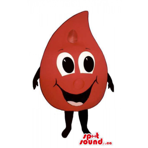 Peculiar Vermelho Sangue Gota Mascot com grandes olhos e sorriso