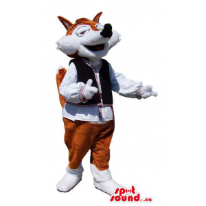 Brown e da mascote animal White Fox Vestida No Folk engrenagem