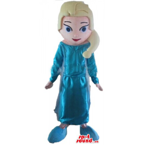 Elegante dama rubia en azul de dibujos animados vestido de noche de la mascota del vestido de lujo