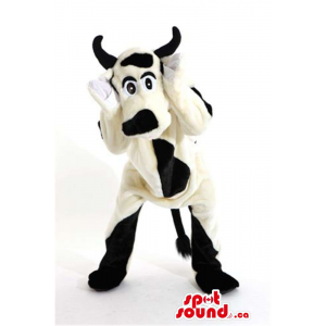 Customised Black And White Cow Animal Mascot With Black Horns