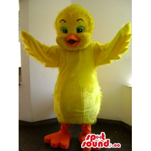 Yellow Duckling All Mascot With Orange Beak And Wings