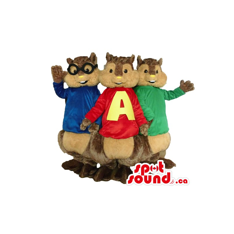 Cute trio of squirrel cartoon character Mascot costume - SpotSound Mascots  in Canada / US / Latin America Sizes L (175-180CM)