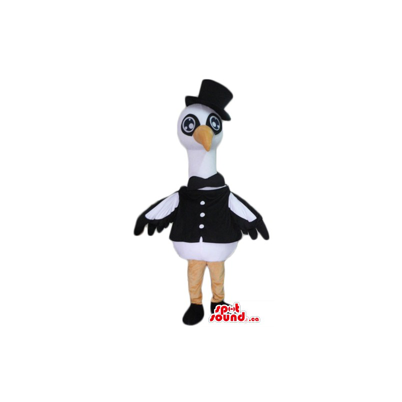 Black white Gentleman Bird Mascot costume character fancy dress ...