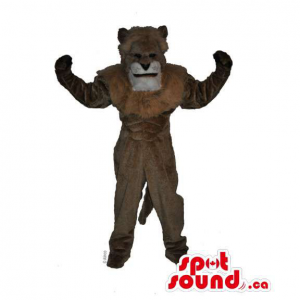 All Brown Lion Animal Mascot With Strong Muscles