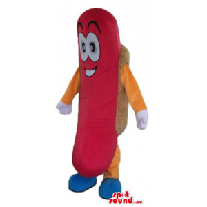 Happy red Hot dog Mascot...