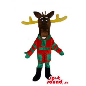 Funny brown reindeer with...