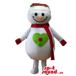 Snowman in red scarf with...