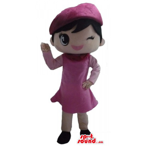 Girl in pink beret & robe...